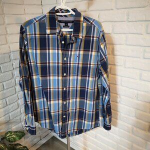 Tommy Hilfiger Plaid Custom Fit Men's Size Medium Button Front & Cuffs Shirt